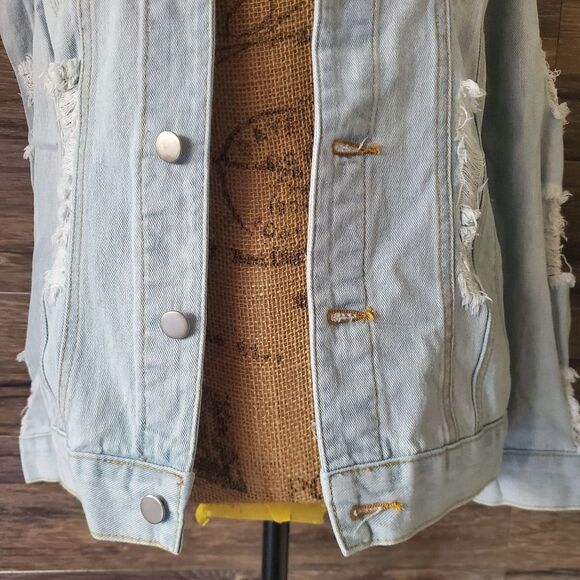 Point 5 Cold Shoulder Denim Jacket Light Wash Small - Picture 8 of 10